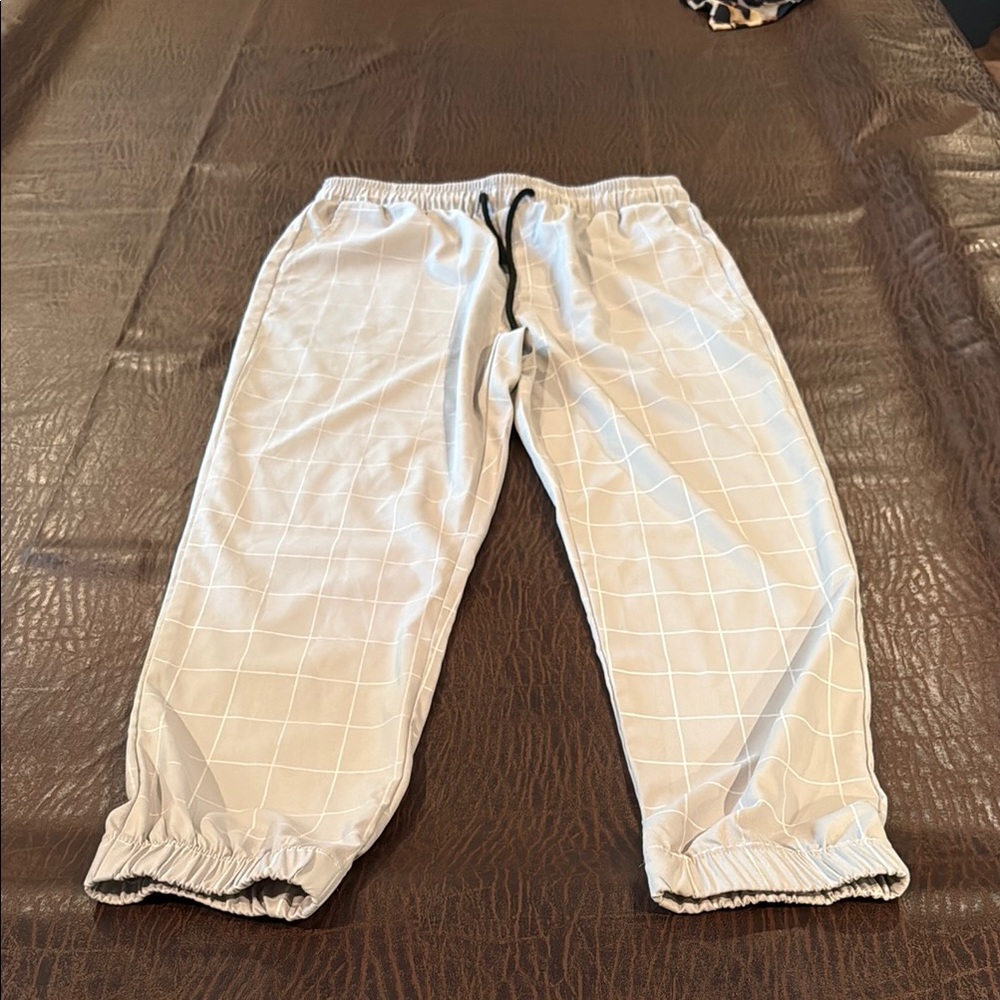 Beige Checkered Jogger Pants
